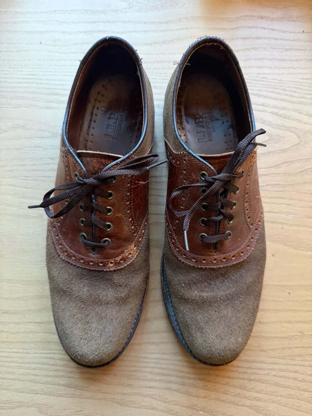 Vintage Men’s L.L. Bean Two-toned Brown Leather Suede Saddle Oxford Shoe Sz 8 C